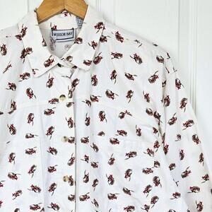 Vintage 90s Western Shirt Womens 18 Bronco Rodeo Horse Cowboy All Over Print